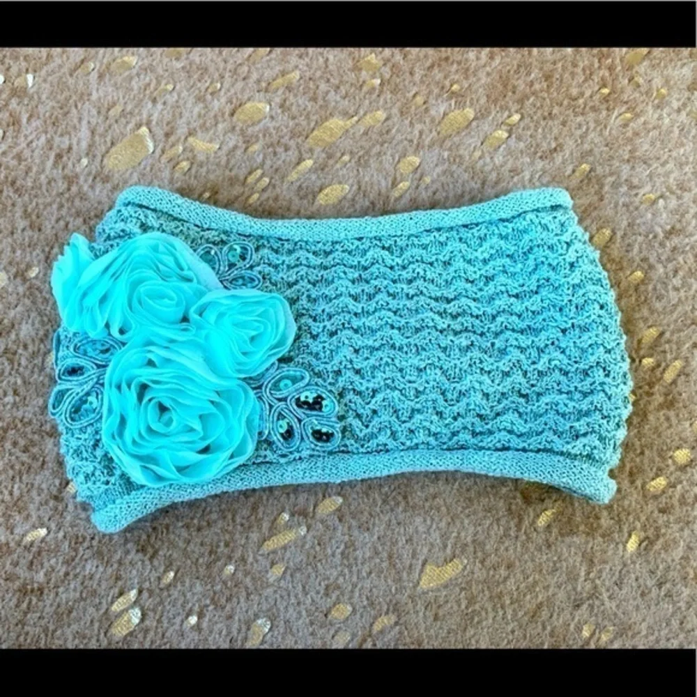 Knit Headband with Fabric Flowers